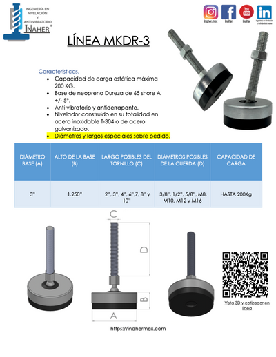 Nivelador industrial antivibración articulado para 200 Kg Línea MKDR-3