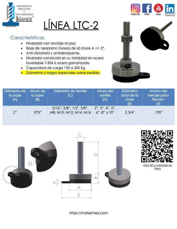 Nivelador con fijación al piso para 200 Kg Línea LTC-2