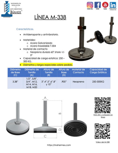 Pata de nivelación antivibración para 300 KG Línea M-338