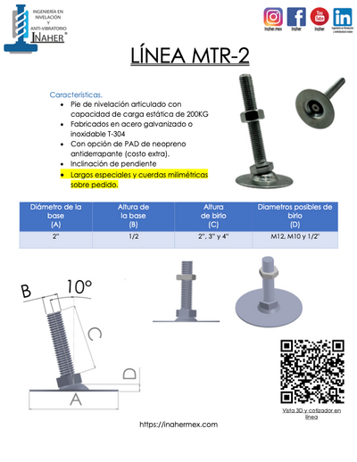 Pata niveladora articulada de acero para 200 kg Línea MTR-2