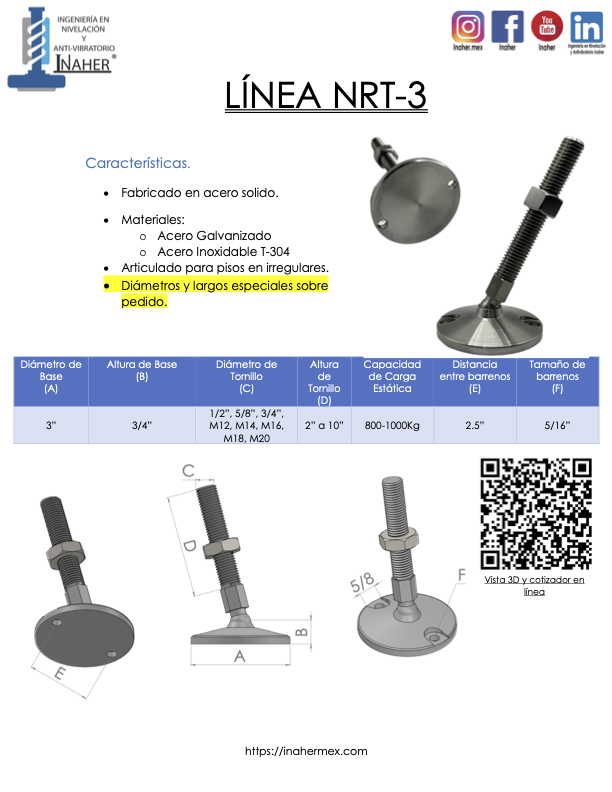 Nivelador de acero inoxidable articulado para 1000 Kg Línea NR-3