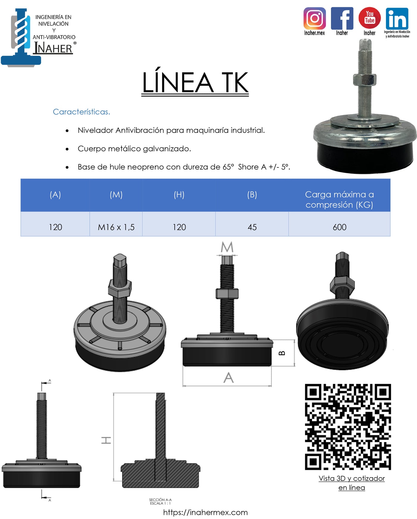 Nivelador Antivibratorio para maquinaría ligera-mediana para 600 KG Línea TK