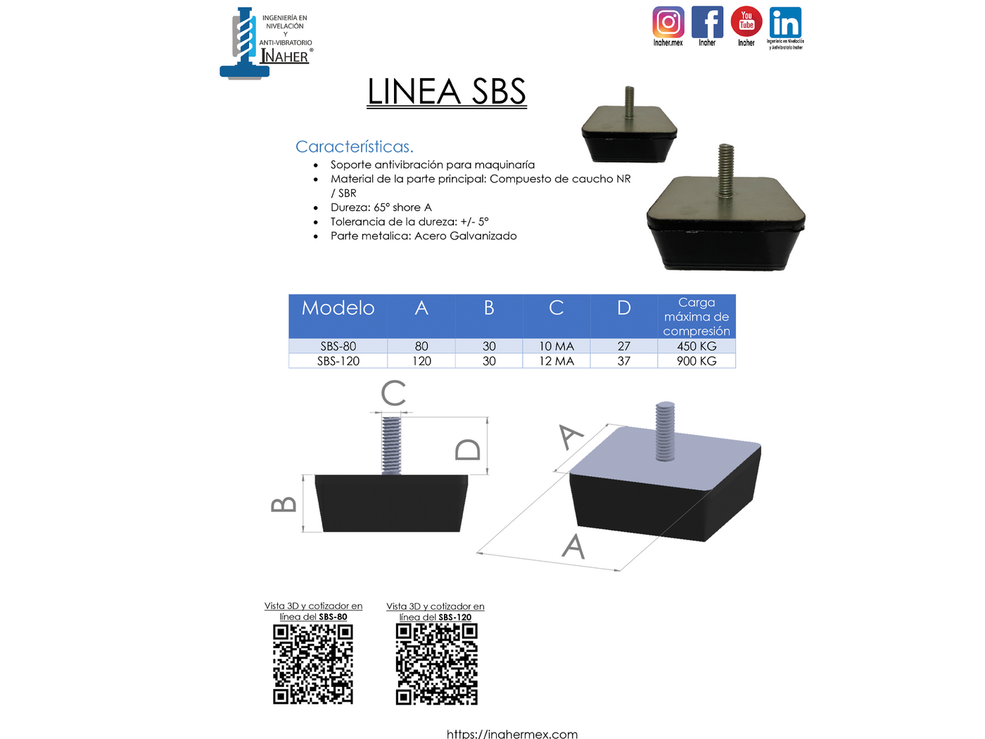 Soporte Antivibratorio industrial 900 Kg Línea SBS-120